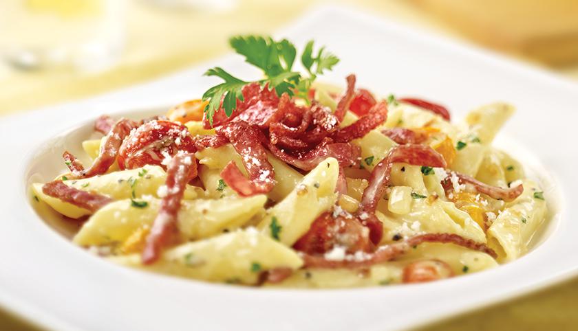 Penne Carbonara with Salami Recipe | Smithfield Foodservice